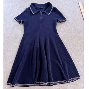 Gap Polo Dress Womens Medium Navy Blue Ribbed Knit Quarter Zip Fit And Flare